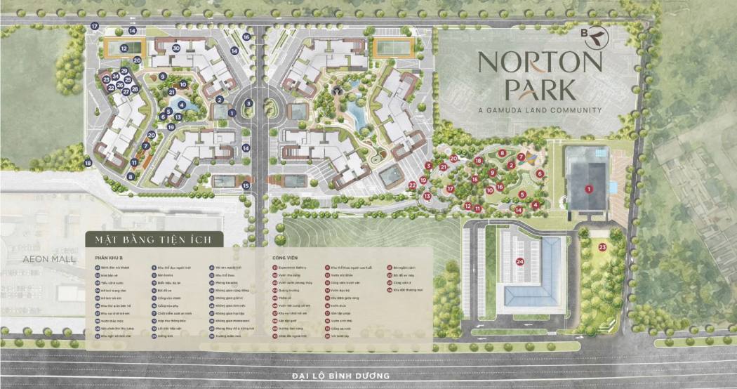 Tiện ích phân khu B dự án Norton Park Bình Dương